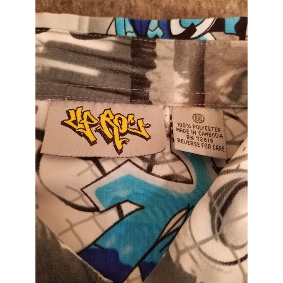 Vintage Up Rock All Over Print Graffiti Button Down Mens Shirt Size 2XL - Picture 7 of 7